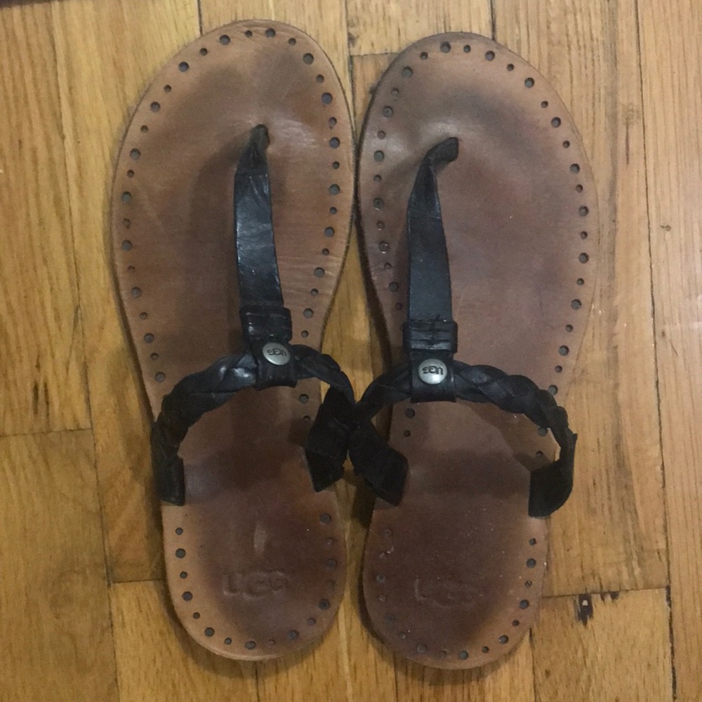 Ugg Black Leather Braided Sandals Good Condition
